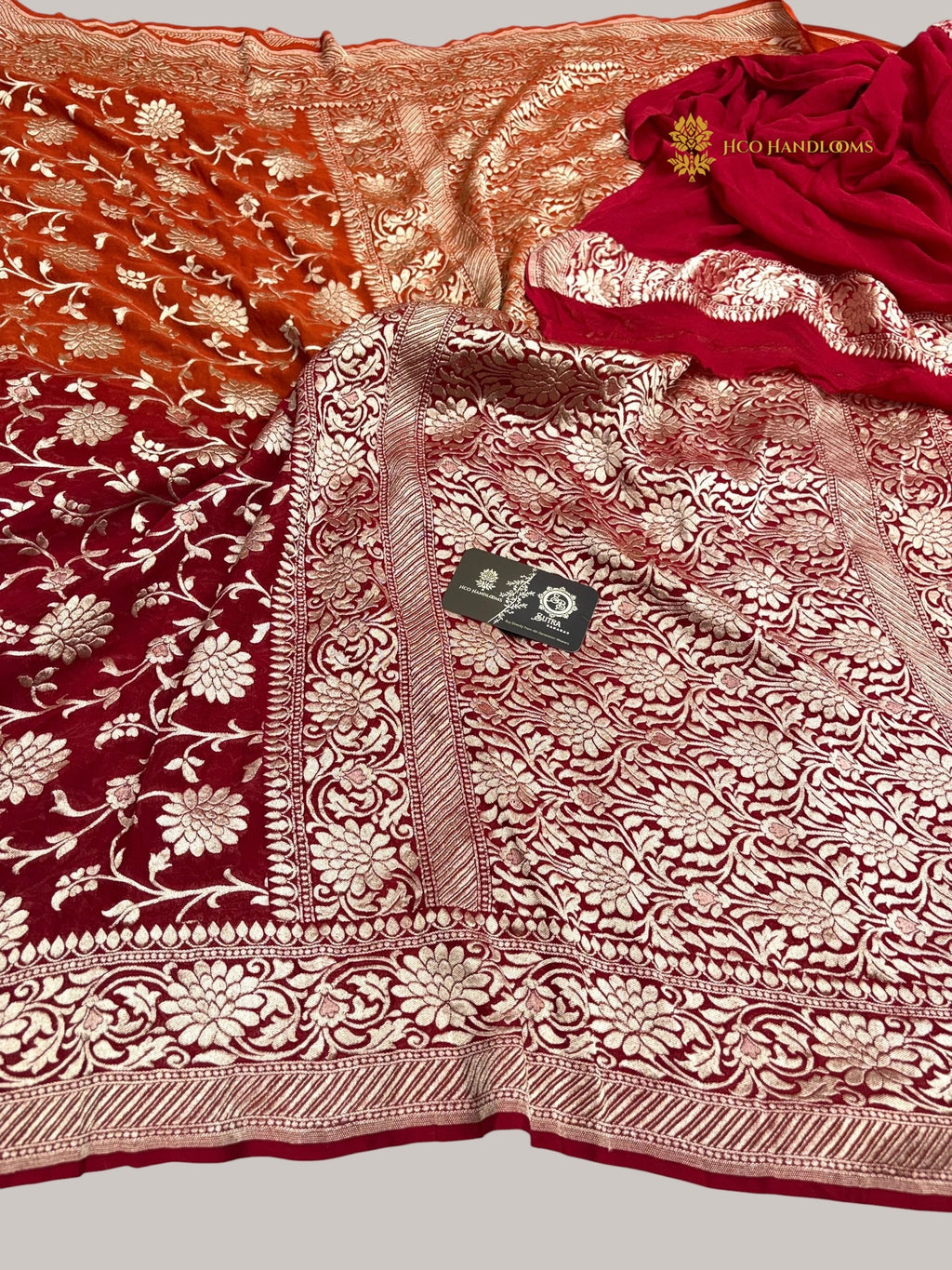 Shaded Pure Khaddi Georgette Silk Handloom Banarasi Saree - Water Zari