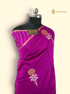 Magenta Pure Mango Katan Silk Handloom Banarasi Saree - All Over Boota