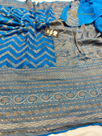 Blue Pure Khaddi Georgette Silk Handloom Banarasi Saree