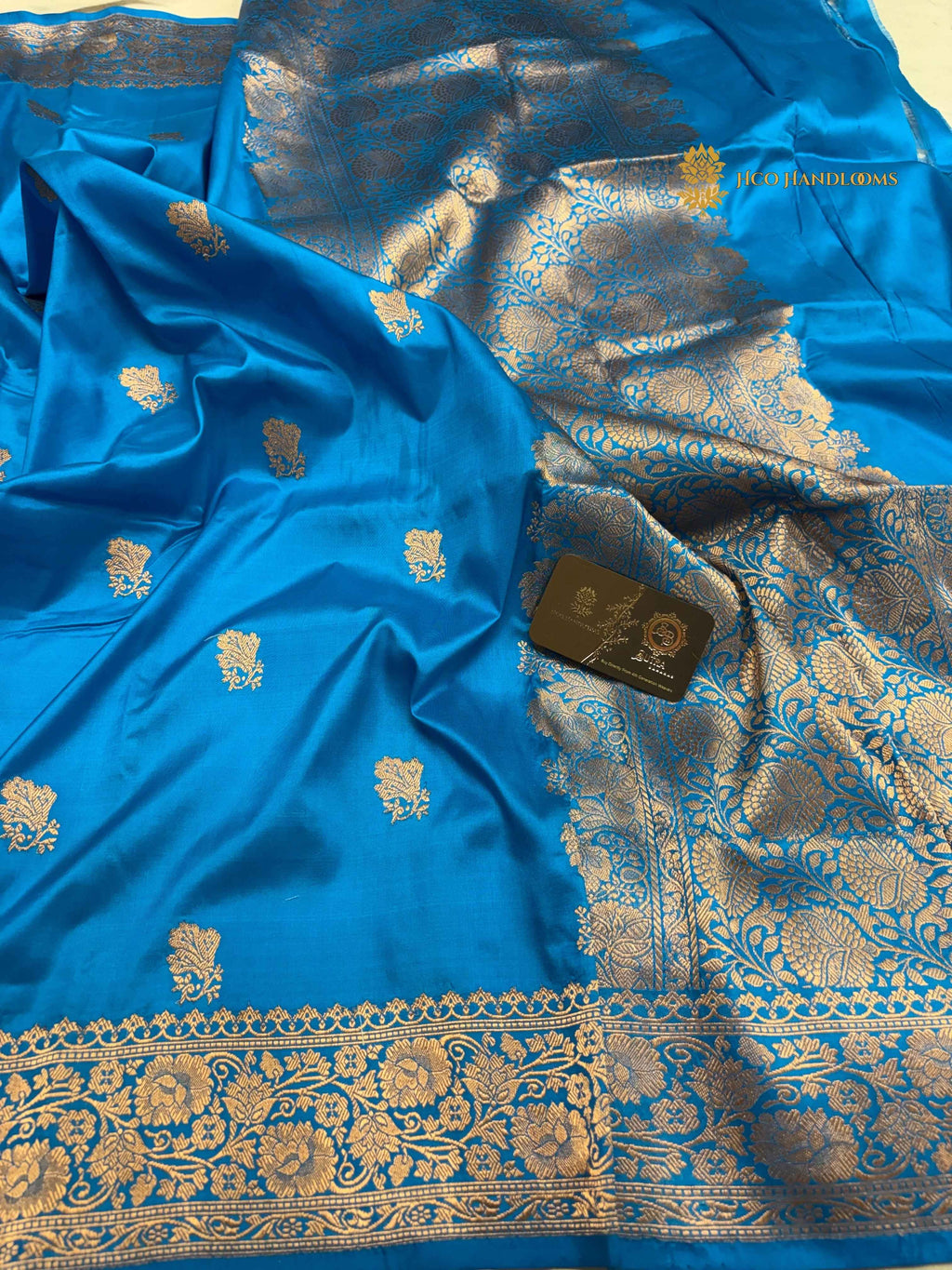 Light Blue Pure Katan Silk Handloom banarasi saree - All Over Kadhua Motifs