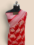 Red Pure Khaddi Georgette Silk handloom Banarasi Saree - Water Zari