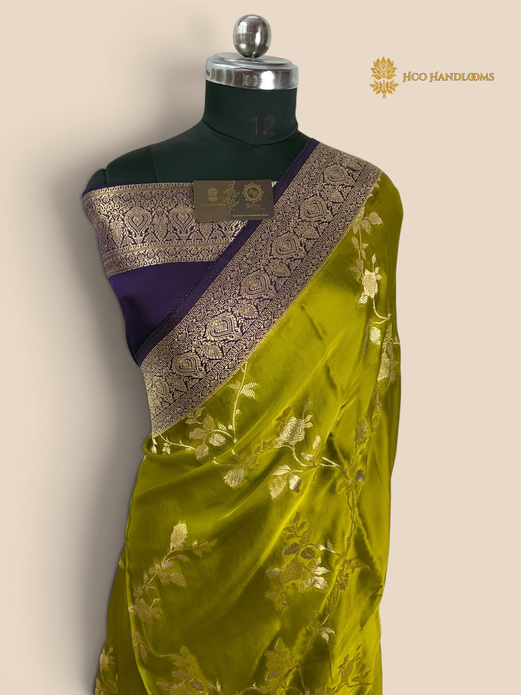 Premium Mashru Crepe Silk Banarasi Saree - All Over Floral Jaal