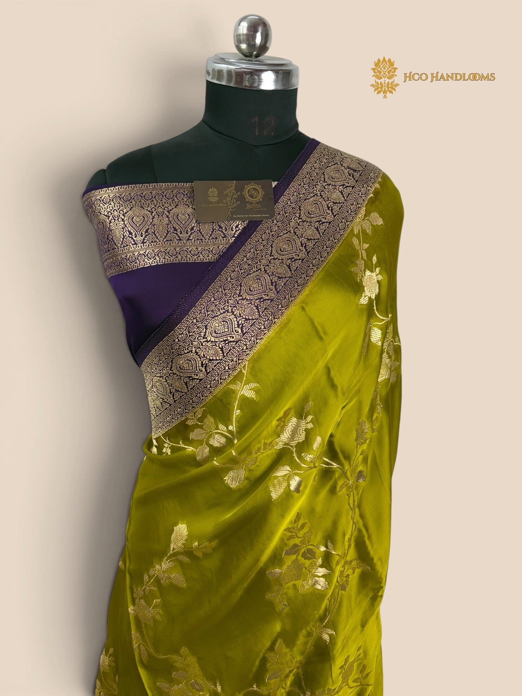 Premium Mashru Crepe Silk Banarasi Saree - All Over Floral Jaal