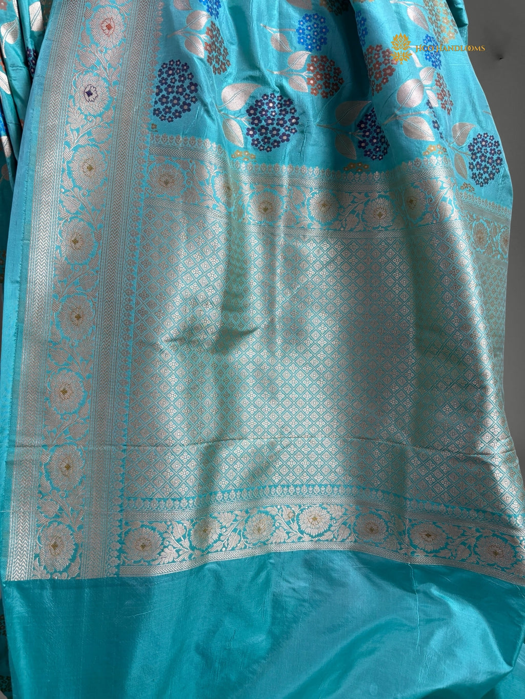 Regal Pure Katan Silk Handloom Banarasi Saree - All Over Floral Jangla With Meenakari