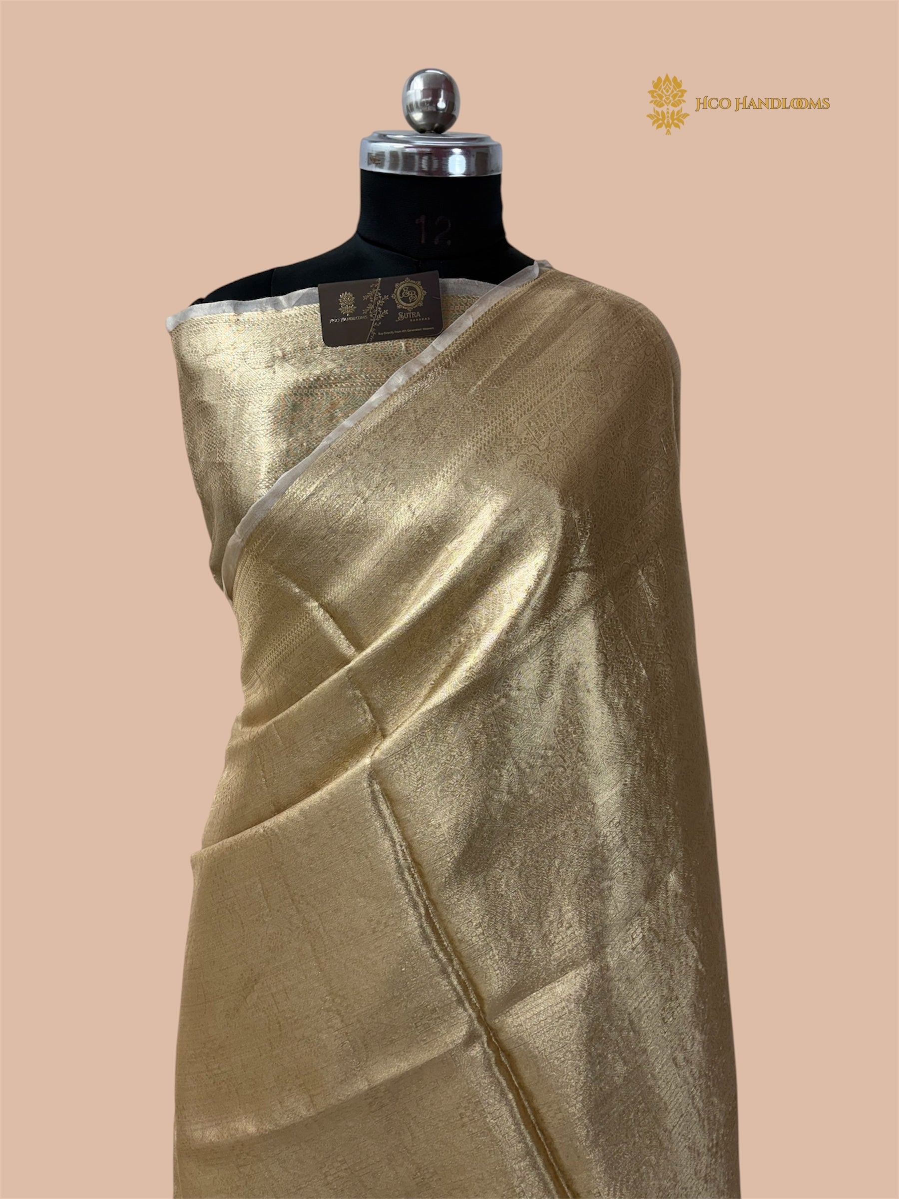 Gold Pure Molten Tissue Silk Tanchui Brocade Handloom Banarasi Saree