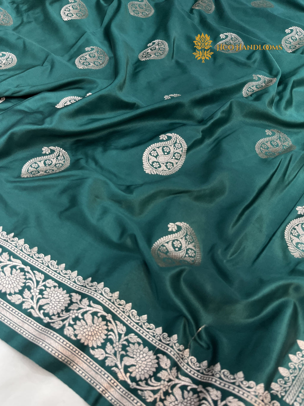 Teal Blue Premium Mashru Katan Silk Banarasi Saree - All Over Paisley Motifs