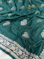 Teal Blue Premium Mashru Katan Silk Banarasi Saree - All Over Paisley Motifs