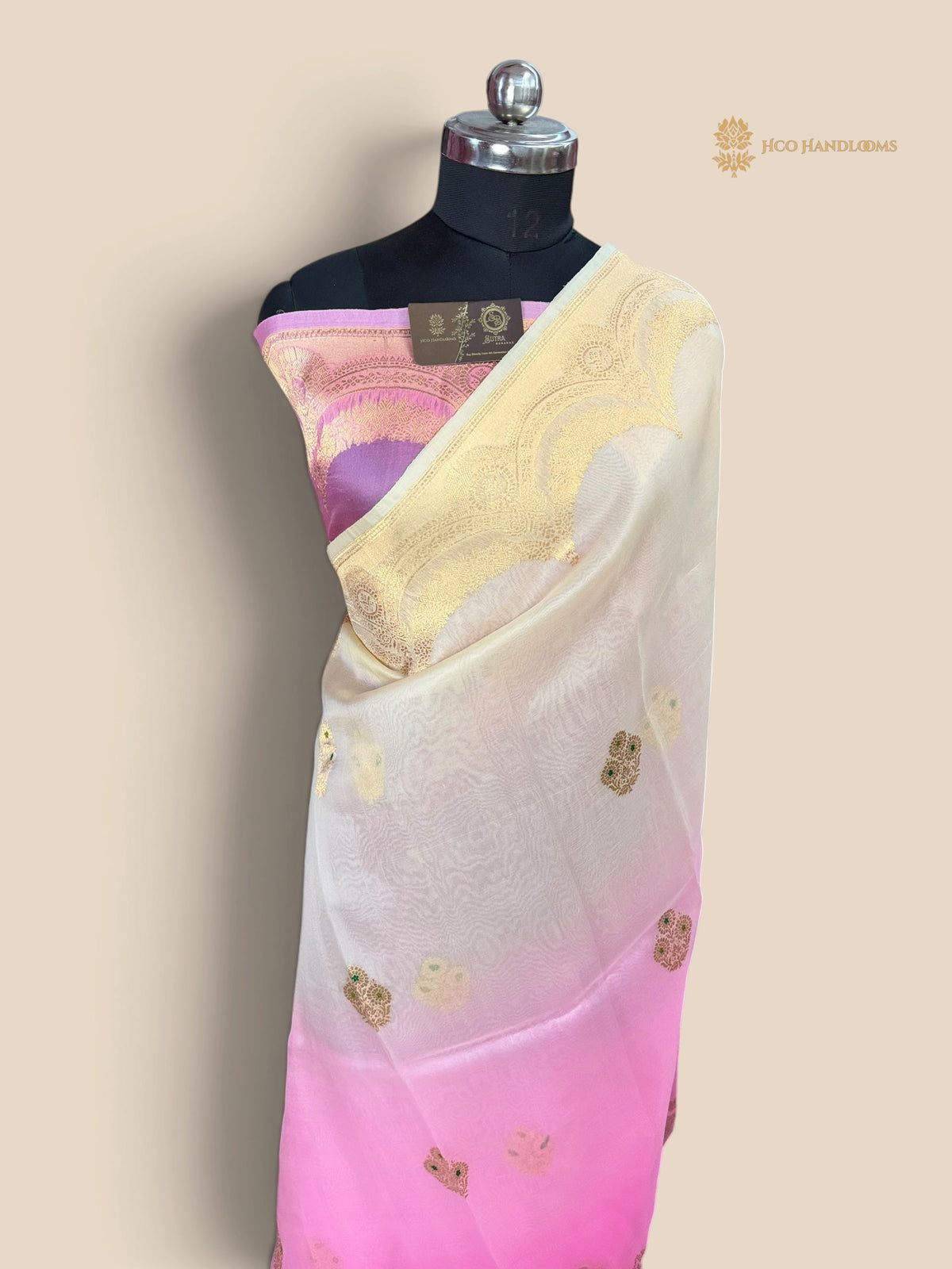 Ombre Pure Kora Silk Handloom Banarasi Saree - All Over Meenakari Kadua Motifs