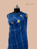Regal Blue Pure Kora Silk Handloom Banarasi Saree - All Over Stripes