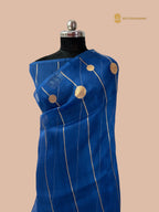 Regal Blue Pure Kora Silk Handloom Banarasi Saree - All Over Stripes