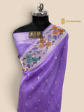Pastel Purple Matka Tussar Silk Banarasi Saree - All Over Motifs & Paithani