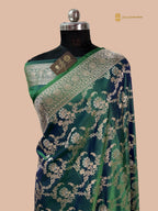 Dual Shade Green Premium Mashru Katan Silk Banarasi Saree - All Over Meenakari Jaal