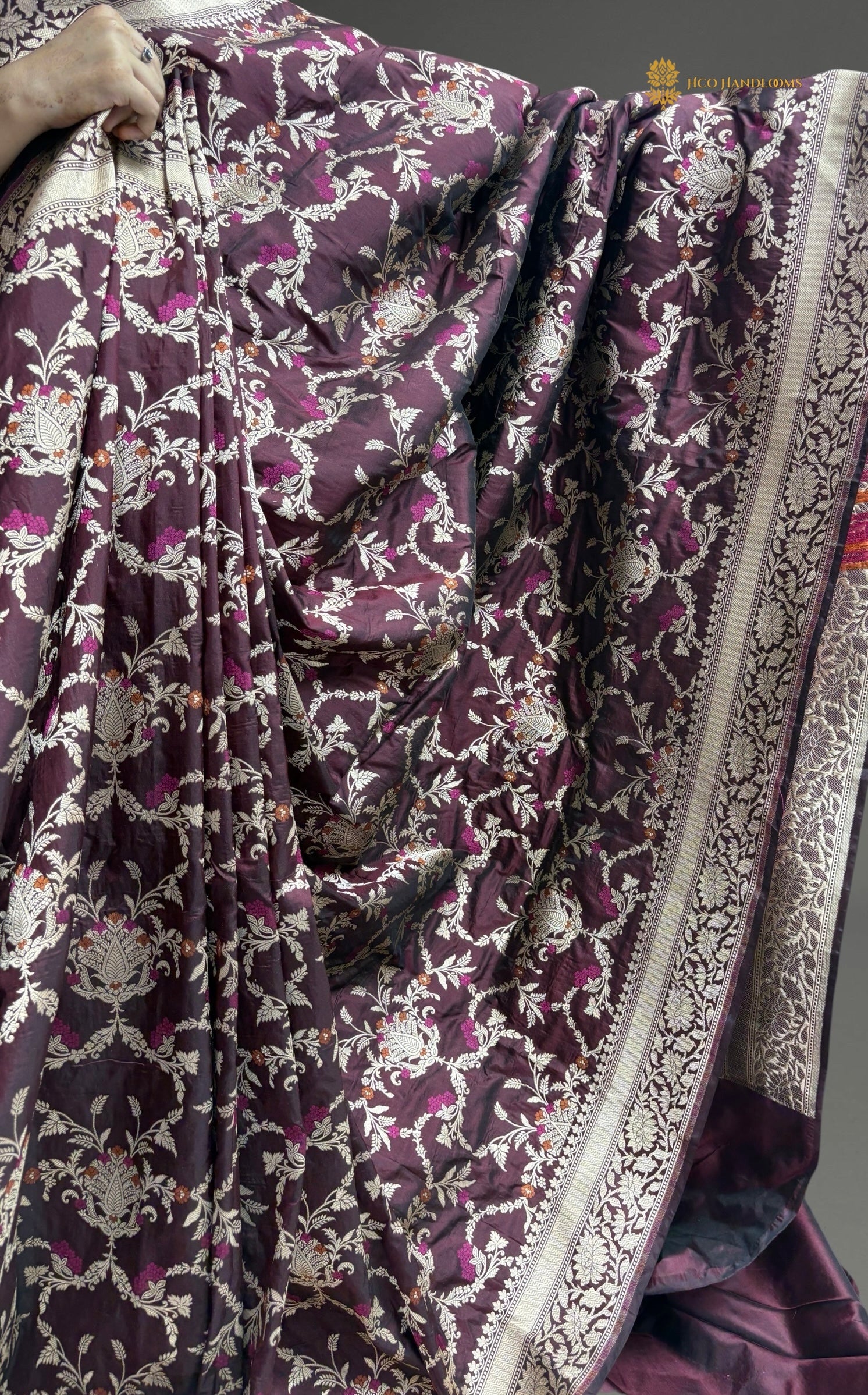 Regal Pure Katan Silk Handloom Banarasi Saree - All Over Jaal Work With Meenakari