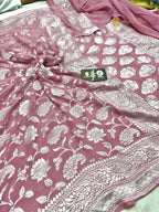 Pink Pure Khaddi Georgette Silk Handloom Banarasi Saree - All Over Jaal