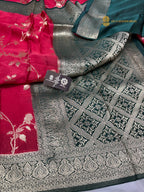 Premium Mashru Crepe Silk Banarasi Saree - All Over Jaal