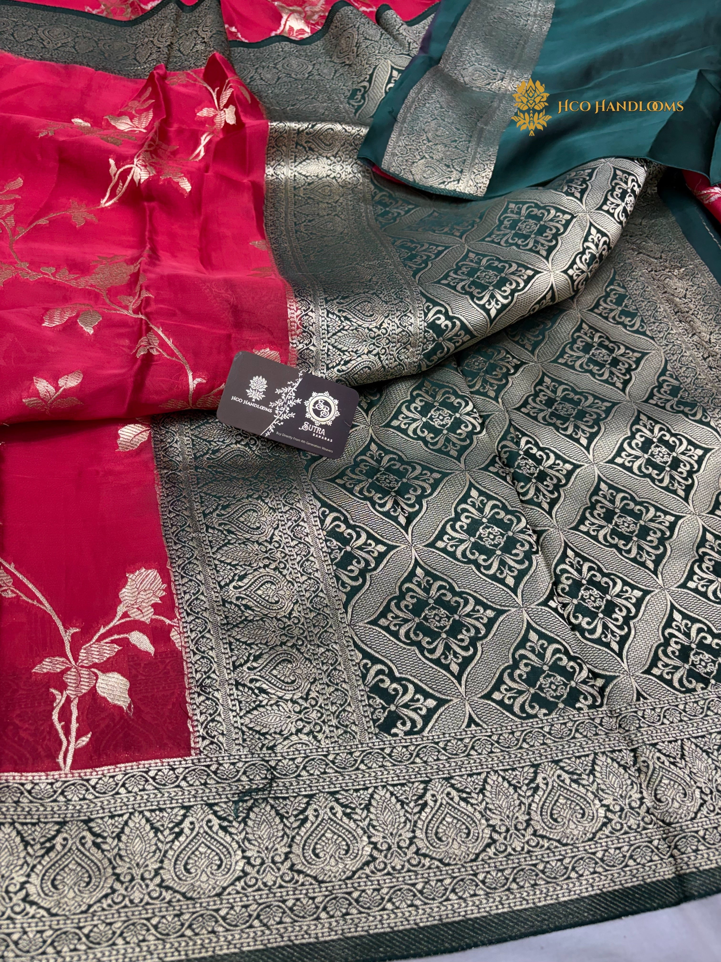 Premium Mashru Crepe Silk Banarasi Saree - All Over Jaal
