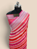 Pink Pure Khaddi Georgette Silk handloom Banarasi Saree - Water Zari