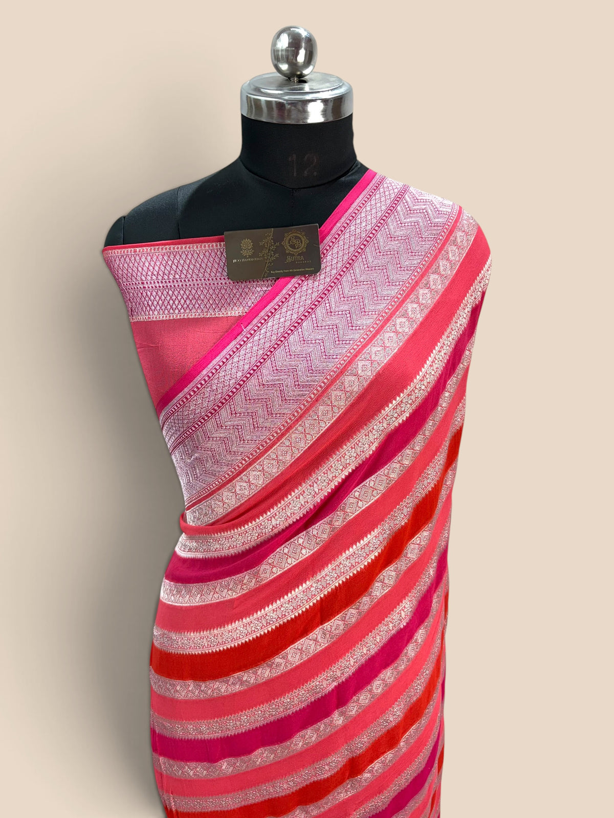 Pink Pure Khaddi Georgette Silk handloom Banarasi Saree - Water Zari