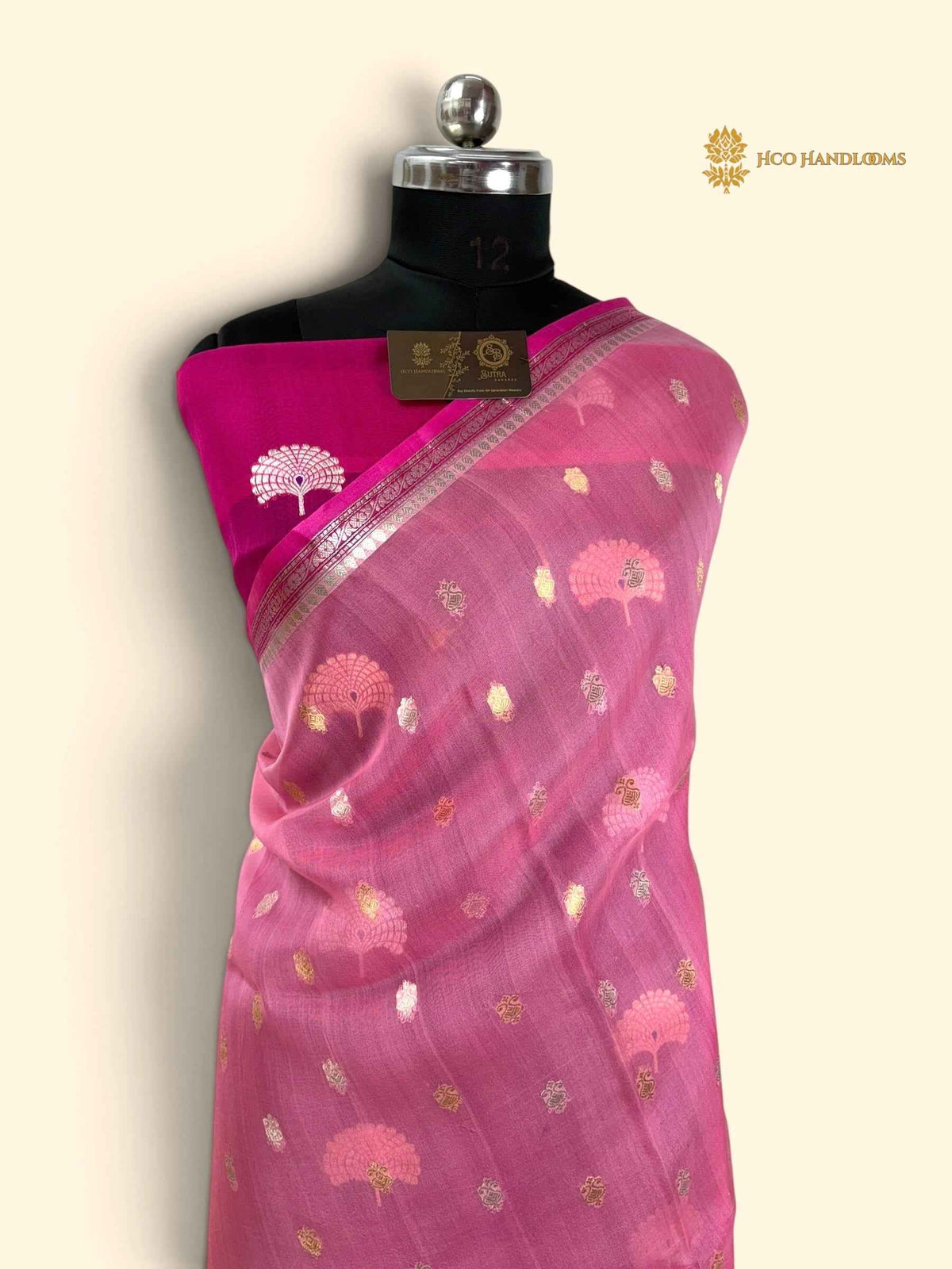 Pure Kora Silk Handloom Banarasi Saree - All Over Small Motifs