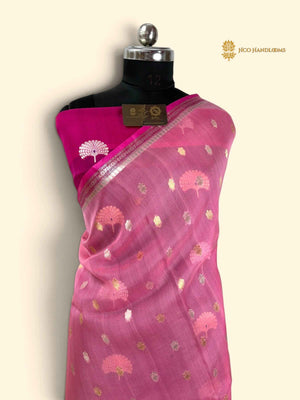 Pure Kora Silk Handloom Banarasi Saree - All Over Small Motifs