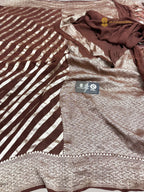 Brown Pure Khaddi Georgette Silk handloom Banarasi Saree - Water Zari