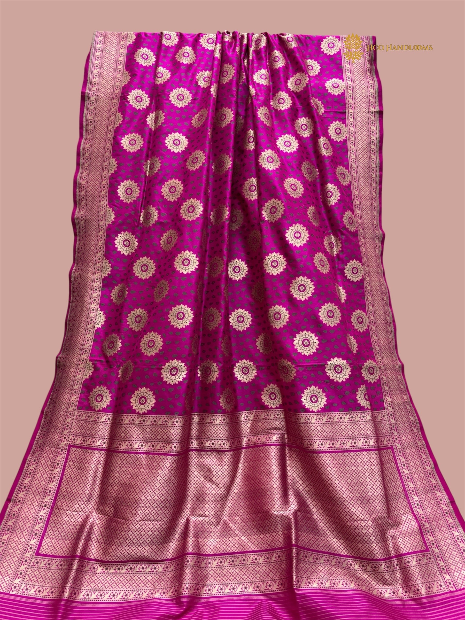 Rani Pink Pure Katan Silk Handloom Banarasi Saree - All Over Meenakari Motifs