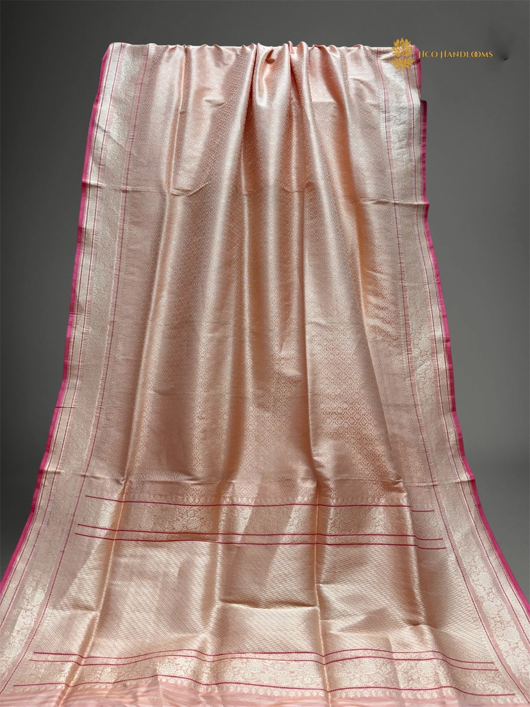 Regal Peach Pure Katan Silk Handloom Banarasi saree - All Over Tanchui Brocade