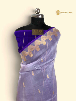 Blue Pure Kora Silk Handloom Banarasi Saree - All Over Kadhua Motifs & Skirt Border