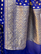 Royal Blue Pure Khaddi Georgette Silk Handloom Banarasi Saree - Silver Zari