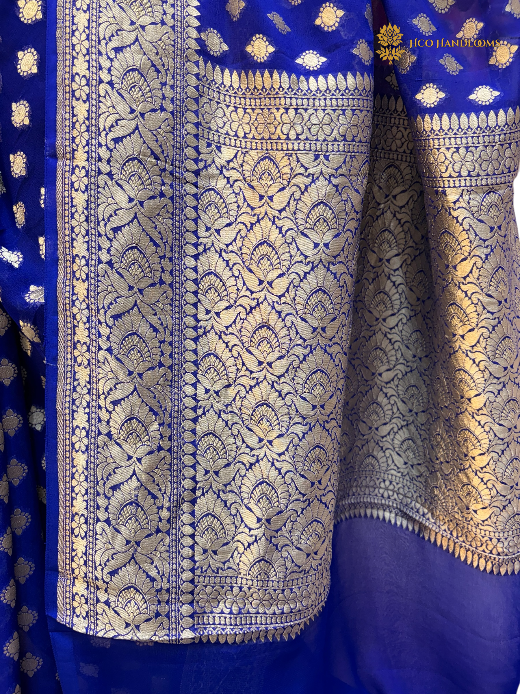Royal Blue Pure Khaddi Georgette Silk Handloom Banarasi Saree - Silver Zari