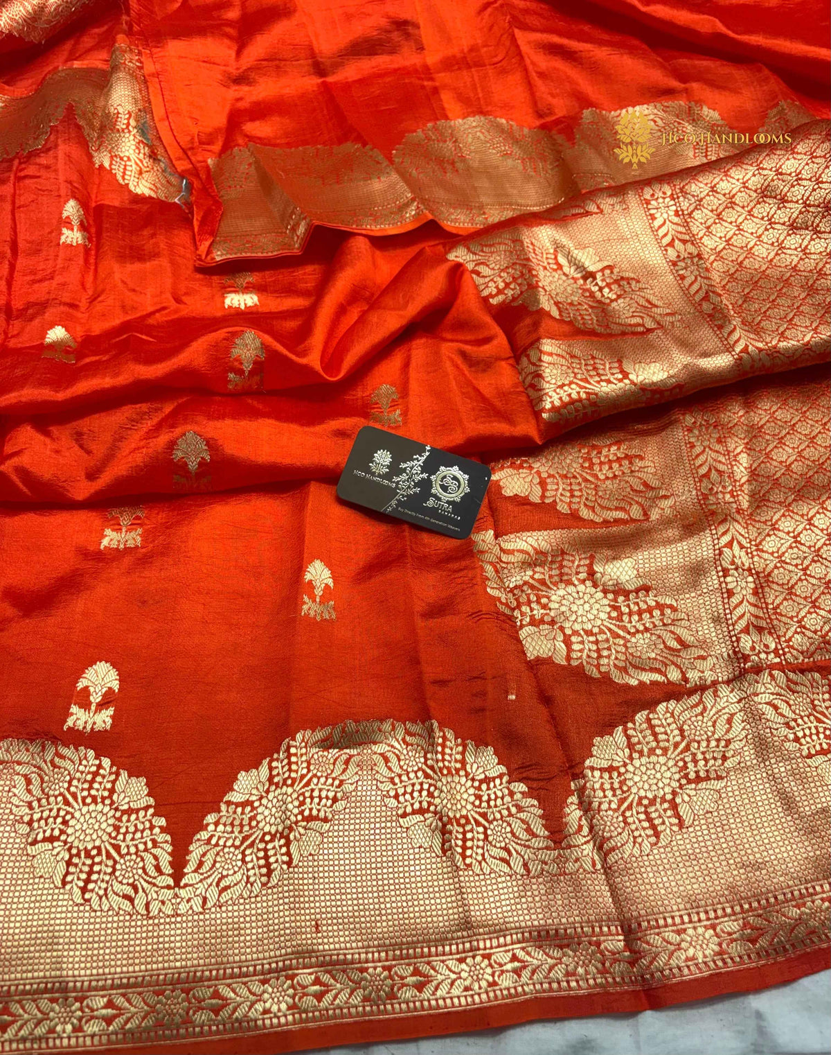 Orange Pure Mango Katan Silk Handloom Banarasi Saree - All Over Motifs