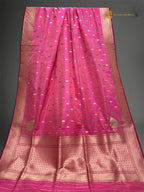 Regal Pink Pure Katan Silk Handloom Banarasi saree - All Over Paisley Kadhua Motifs