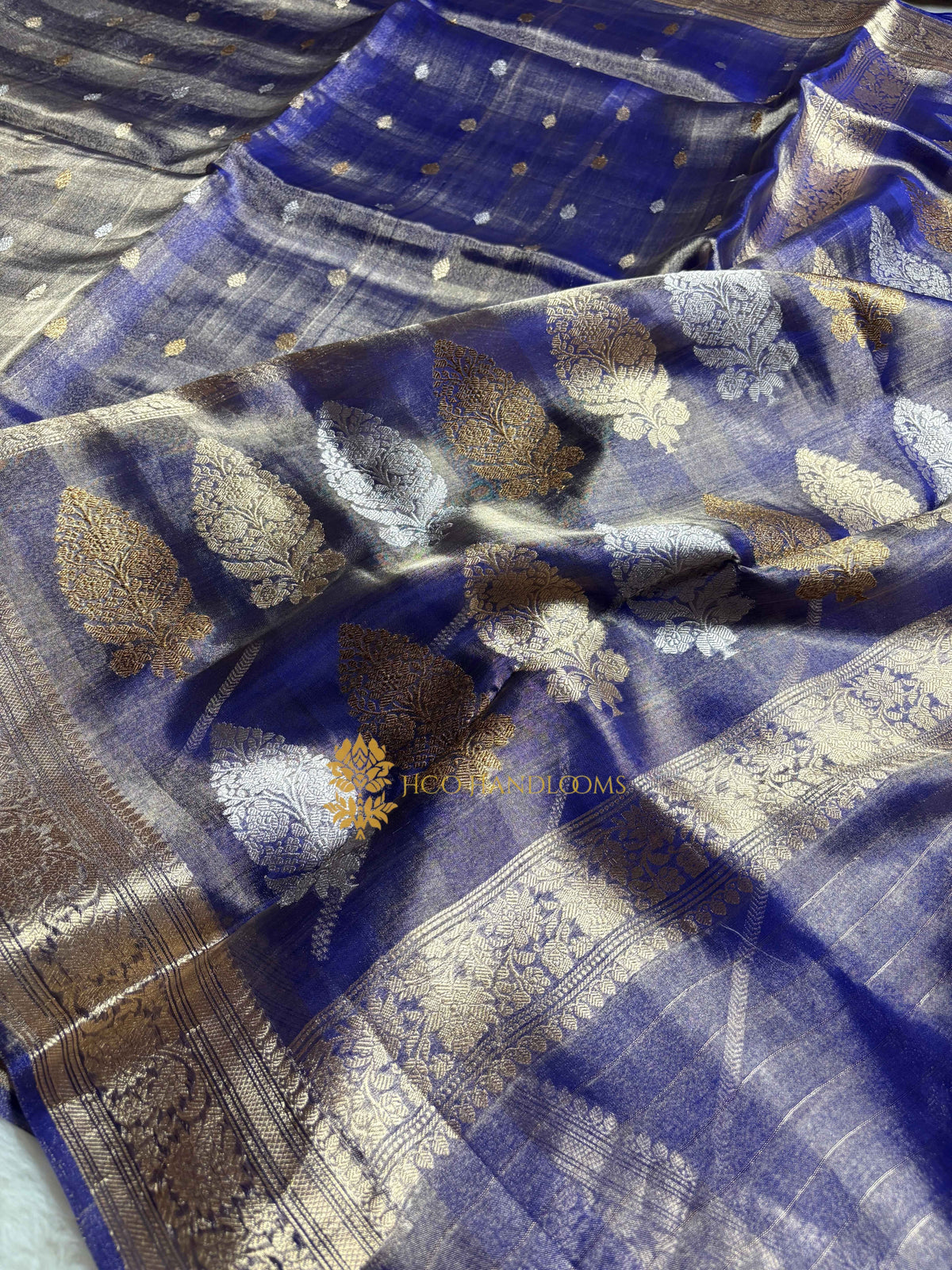 Pure Tissue Silk Handloom Banarasi Saree - All Over Kadhua Sona Roopa Motifs
