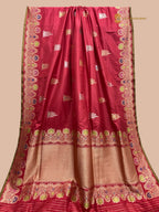 Regal Red Pure Katan Silk Handloom Banarasi Saree - All Over Kadhua Meenakari Motifs