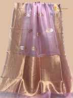 Baby Pink Pure Kora Silk Handloom Kadhua Banarasi Saree - All Over Floral Motifs