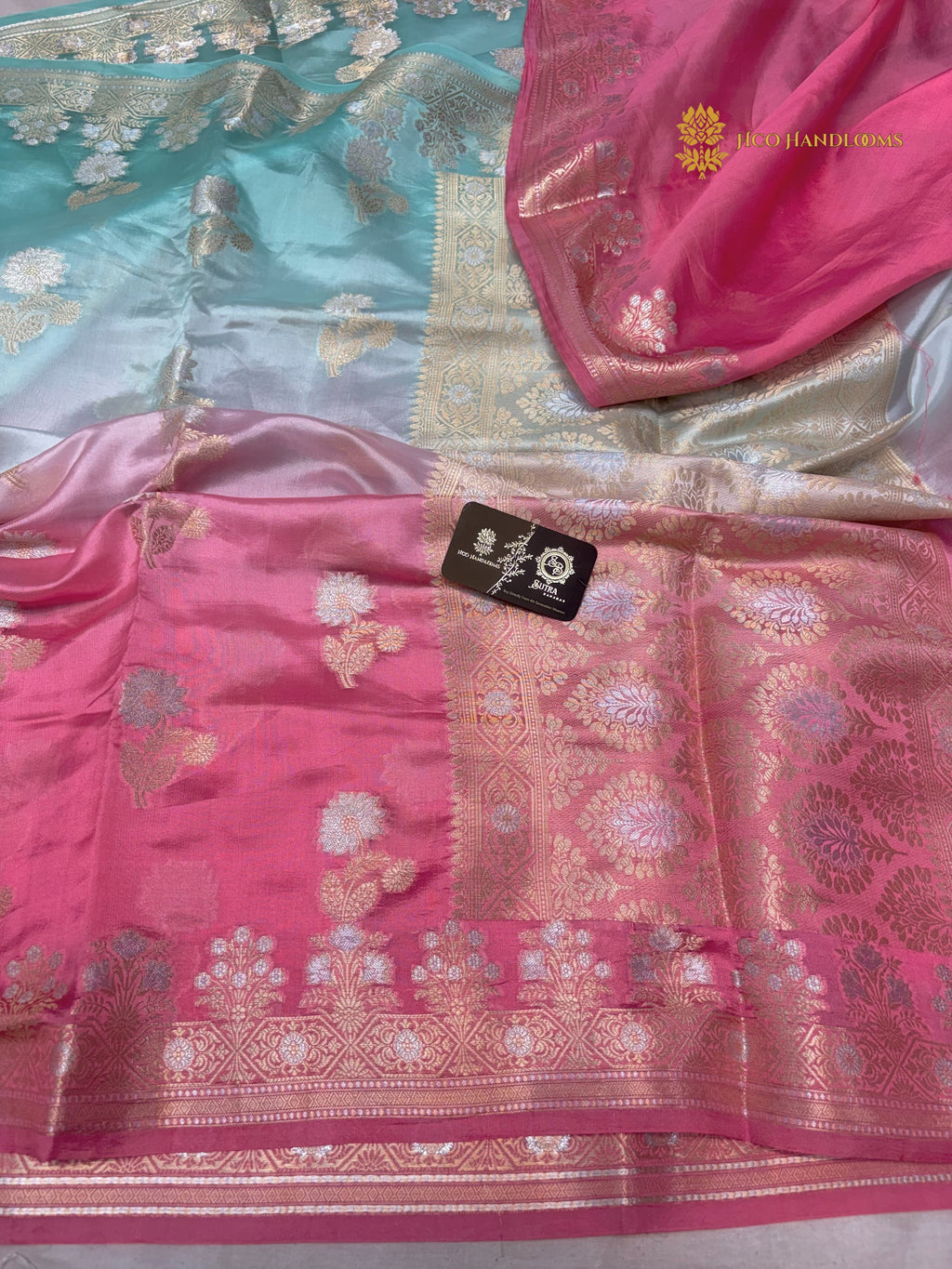 Shaded Pure Mango Katan Silk Banarasi Saree - All Over Meenakari Motifs