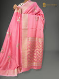 Premium Mashru Crepe Satin Silk Banarasi Saree - All Over Leafs Motifs