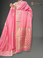 Premium Mashru Crepe Satin Silk Banarasi Saree - All Over Leafs Motifs