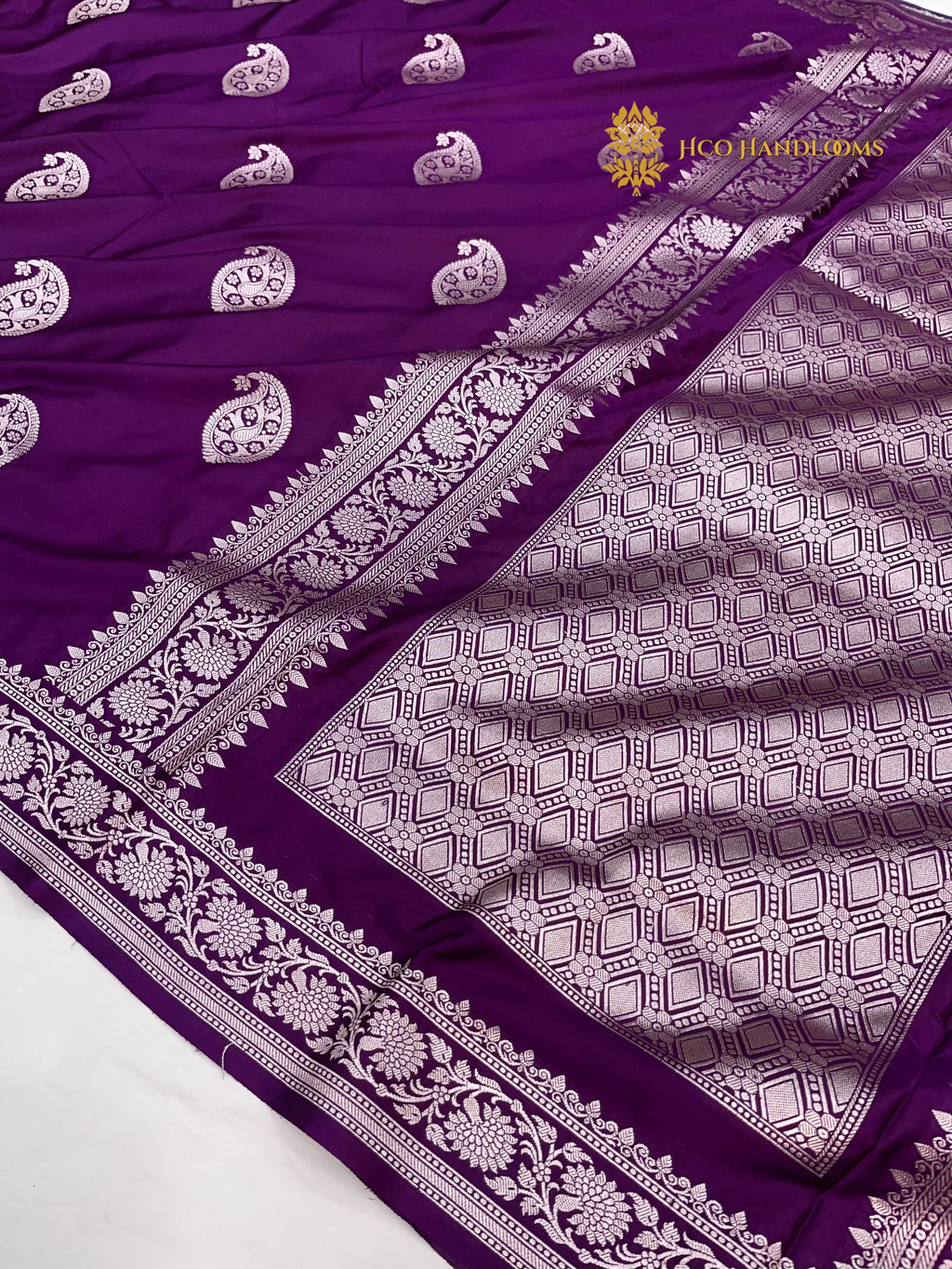 Purple Premium Mashru Katan Silk Banarasi Saree - All Over Paisley Motifs