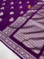 Purple Premium Mashru Katan Silk Banarasi Saree - All Over Paisley Motifs