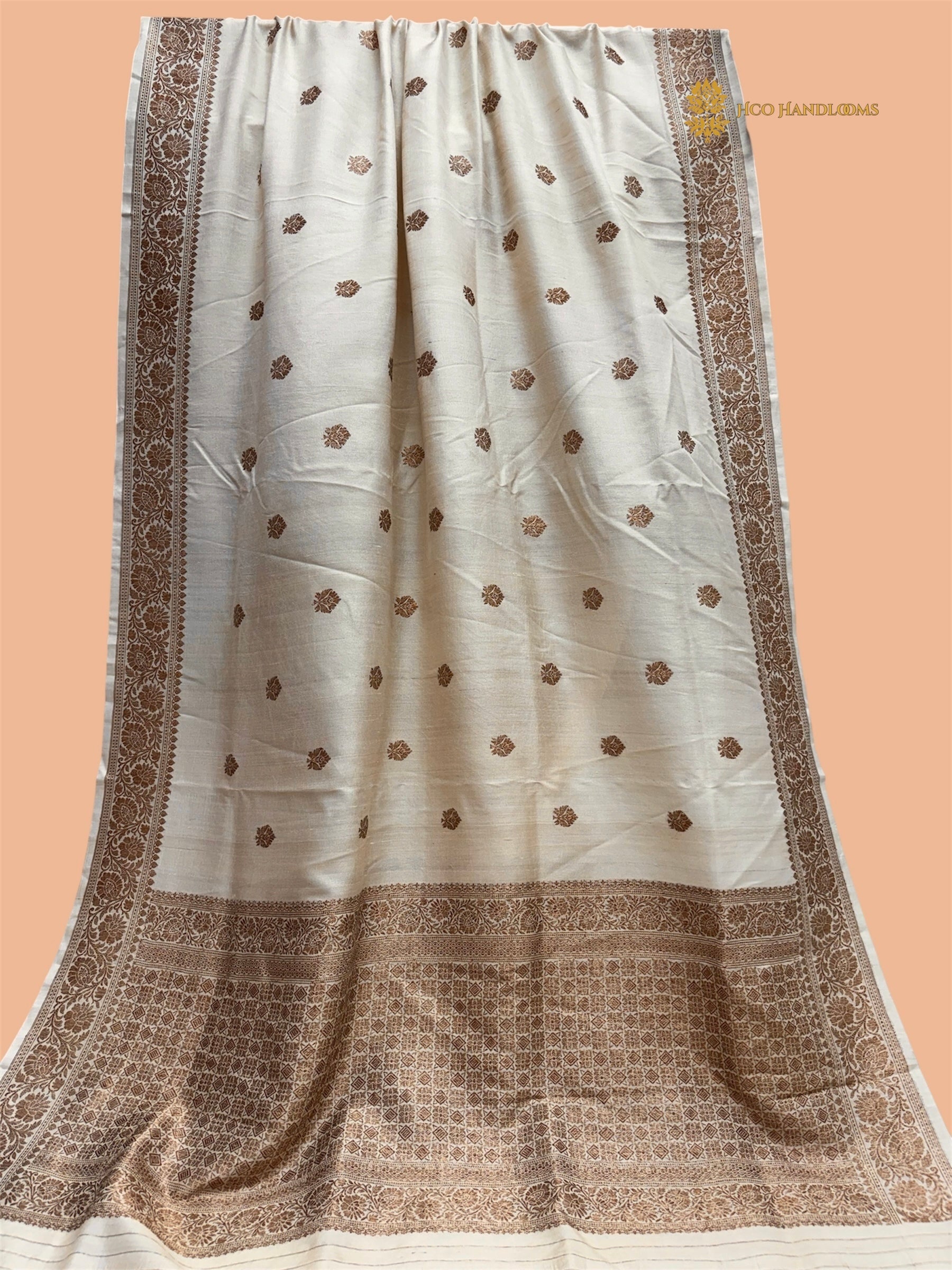 Pure Tussar Silk Handloom Banarasi Saree - All Over Motifs
