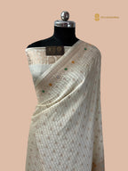 Regal Ivory Premium Mashru katan SIlk Banarasi Saree - All Over Stripe With Meenakari Skirt