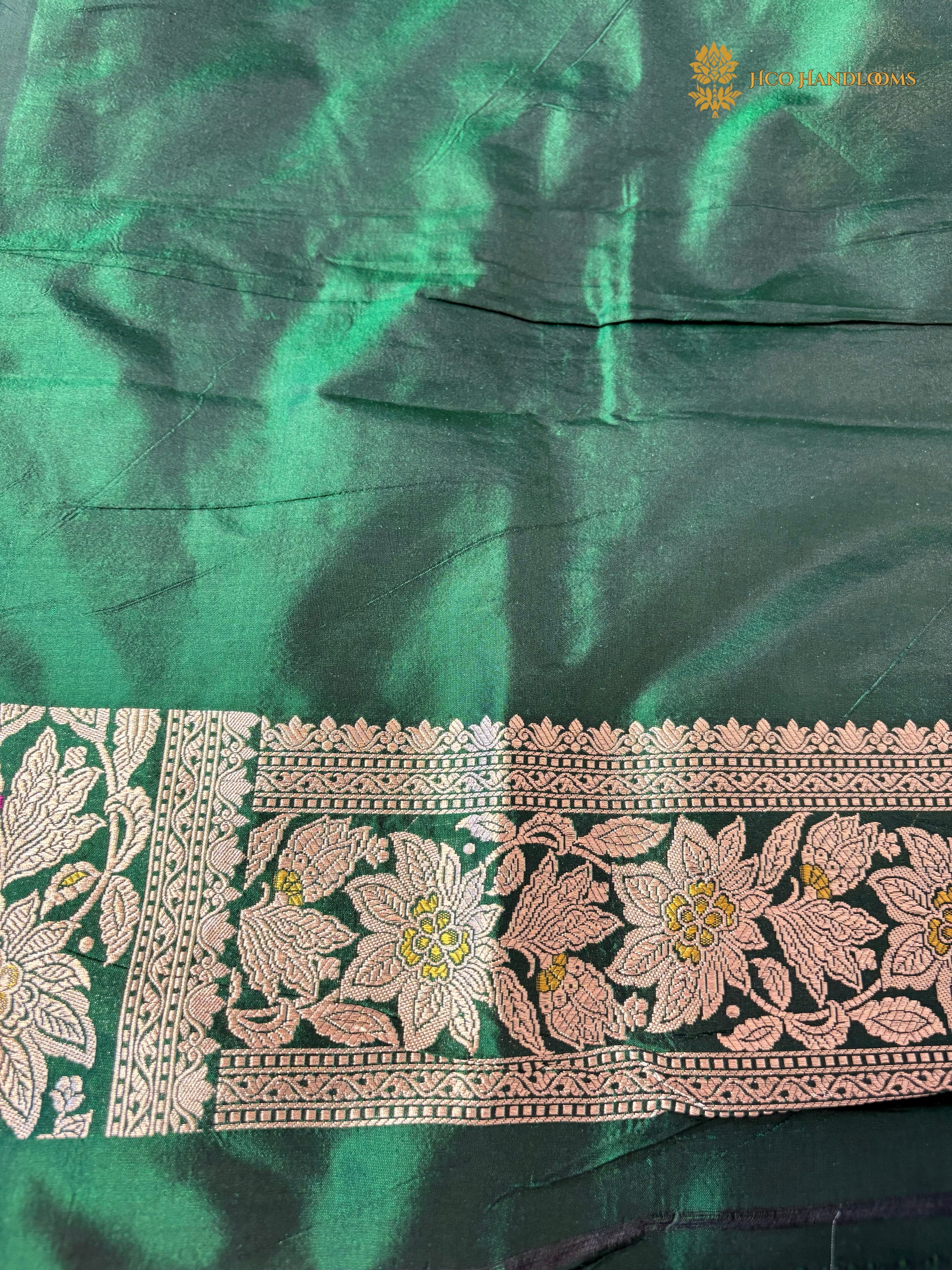 Regal Pure Katan Silk Handloom Cutwork Rangkat Banarasi Saree