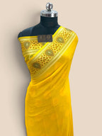 Yellow Pure Khaddi Chiffon Silk Banarasi Saree - Heavy Pallu
