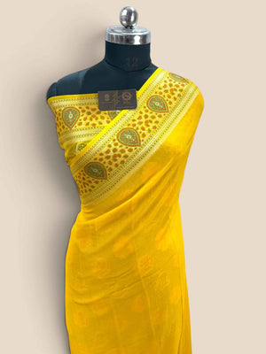 Yellow Pure Khaddi Chiffon Silk Banarasi Saree - Heavy Pallu