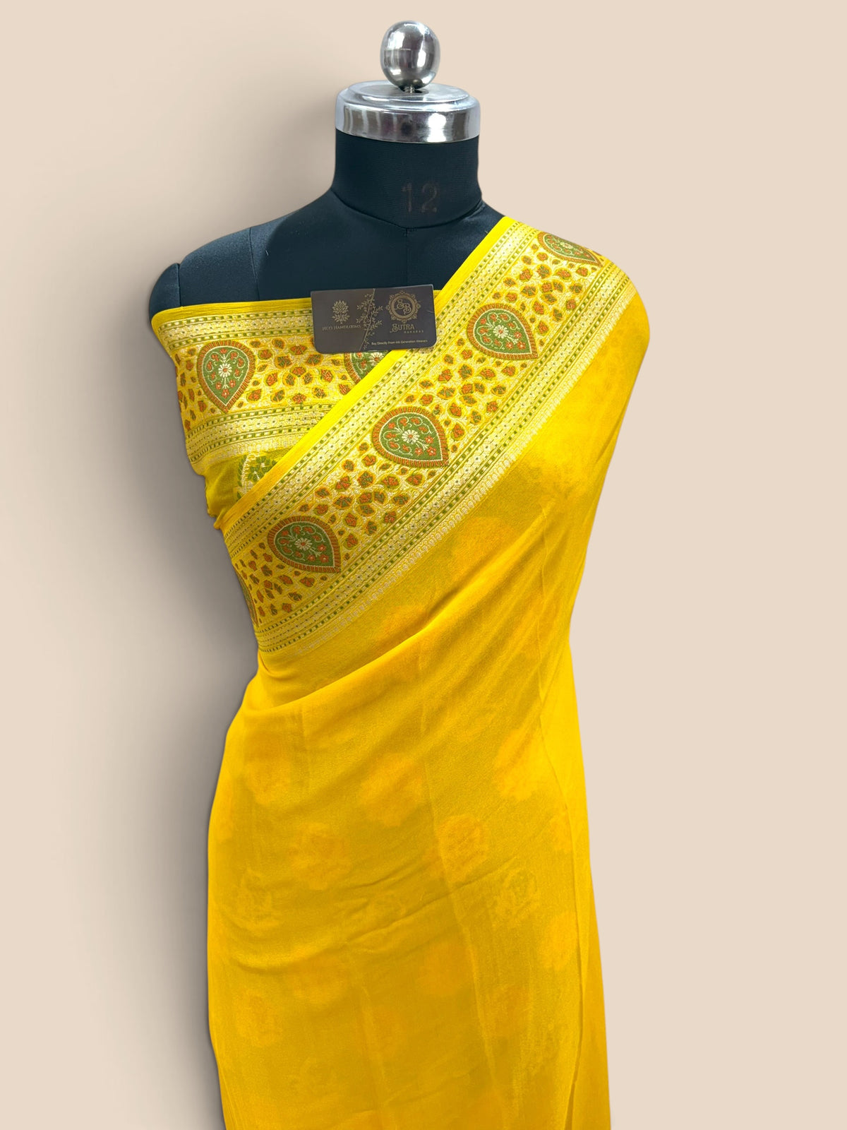 Yellow Pure Khaddi Chiffon Silk Banarasi Saree - Heavy Pallu