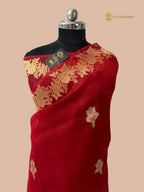 Regal Red Pure Kora Silk Handloom Banarasi Saree - All Over Sona & Roopa Kadua Motifs