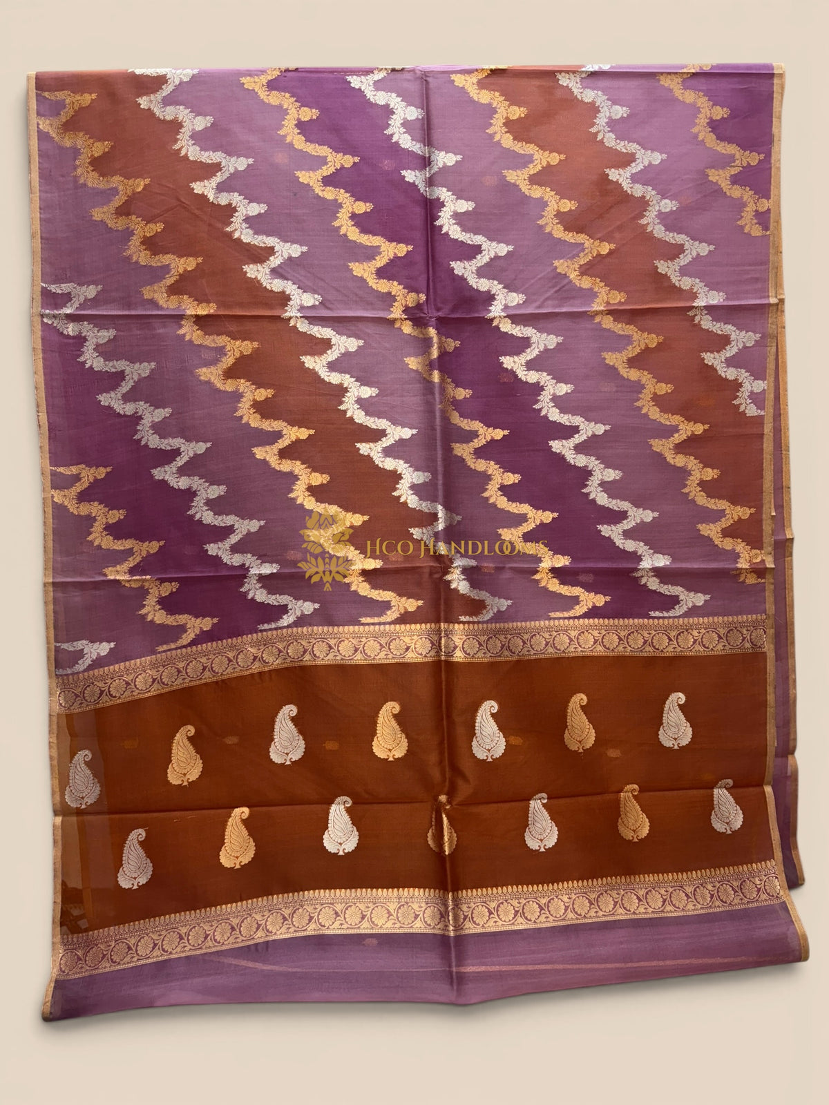 Pure Kora Silk Handloom Banarasi Saree - All Over Lahariya Rangkat