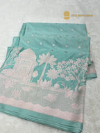 Light Blue Premium Mashru Katan Silk Banarasi Saree - All Over Dot Motifs And Beautiful Border