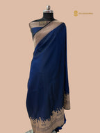 Regal German Blue Premium Mashru Katan Silk Banarasi Saree - Ganga Ghat Design
